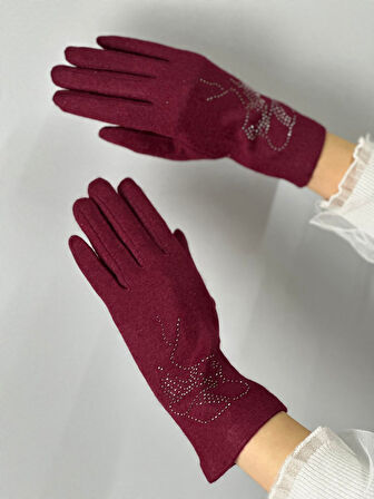 TAŞ İŞLEMELİ KAŞMİR DOKUNMATİK PARMAK KADIN ELDİVEN