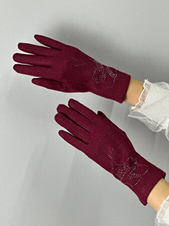 TAŞ İŞLEMELİ KAŞMİR DOKUNMATİK PARMAK KADIN ELDİVEN