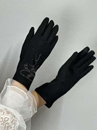 TAŞ İŞLEMELİ KAŞMİR DOKUNMATİK PARMAK KADIN ELDİVEN