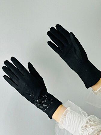 TAŞ İŞLEMELİ KAŞMİR DOKUNMATİK PARMAK KADIN ELDİVEN