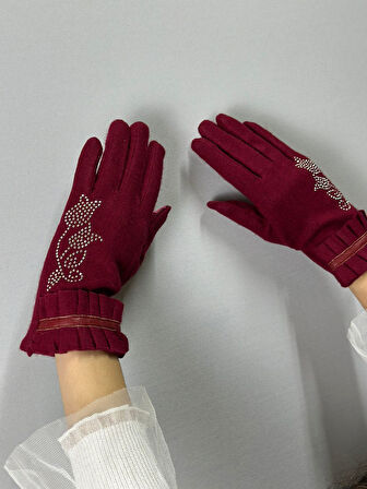 ÇİÇEK DESENLİ FIRFIRLI DOKUNMATİK PARMAK KADIN ELDİVEN KAŞMİR