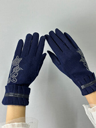 ÇİÇEK DESENLİ FIRFIRLI DOKUNMATİK PARMAK KADIN ELDİVEN KAŞMİR