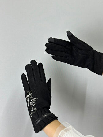 ÇİÇEK DESENLİ FIRFIRLI DOKUNMATİK PARMAK KADIN ELDİVEN KAŞMİR