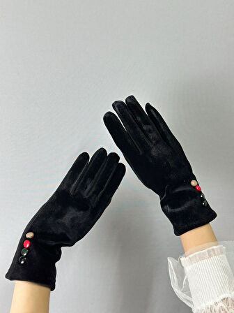 DÜĞME DETAYLI KAŞMİR KADIN ELDİVEN