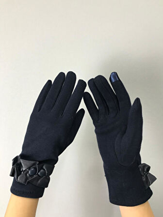 DERİ FIRFIR DETAYLI KAŞMİŞ KADIN ELDİVEN DOKUNMATİK PARMAK