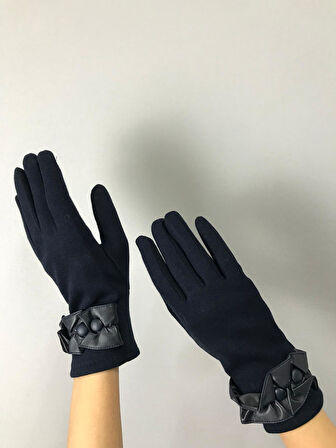 DERİ FIRFIR DETAYLI KAŞMİŞ KADIN ELDİVEN DOKUNMATİK PARMAK