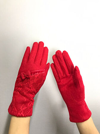 KIRMIZI DANTELLİ KAŞMİR KADIN ELDİVEN