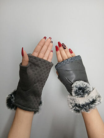 POBPON KÜRKLÜ SUNİ DERİ PARMAKSIZ KADIN ELDİVEN