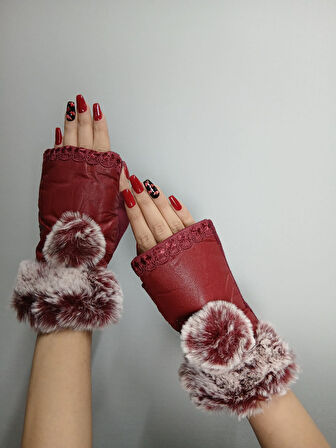 POBPON KÜRKLÜ SUNİ DERİ PARMAKSIZ KADIN ELDİVEN