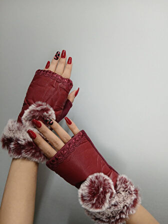 POBPON KÜRKLÜ SUNİ DERİ PARMAKSIZ KADIN ELDİVEN