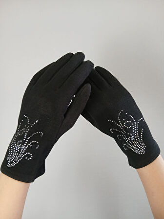 KAŞMİR TAŞ İŞLEME KADIN SİYAH ELDİVEN DOKUNMATİK PARMAK