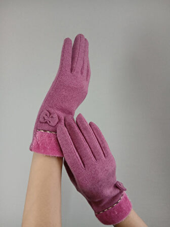 PEMBE YUMUŞAK KAŞMİR FİYONKLU KADIN ELDİVEN