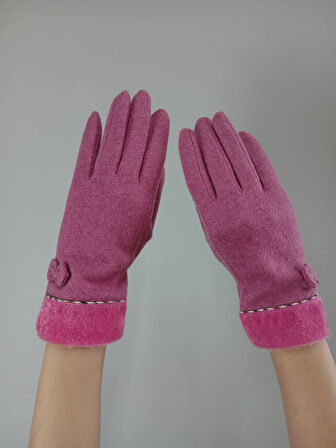PEMBE YUMUŞAK KAŞMİR FİYONKLU KADIN ELDİVEN