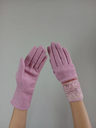 PEMBE DANTELLİ KAŞMİR KADIN ELDİVEN