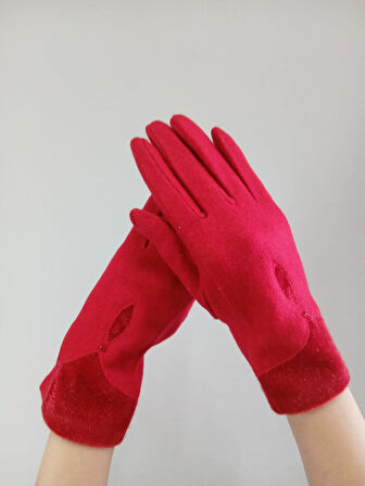 KIRMIZI DESENLİ KAŞMİR KADIN ELDİVEN