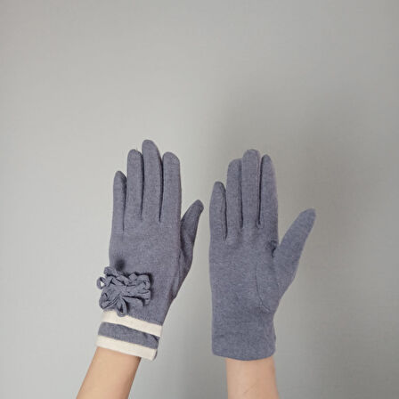 ÇİÇEKLİ GRİ DESENLİ KADIN ELDİVEN