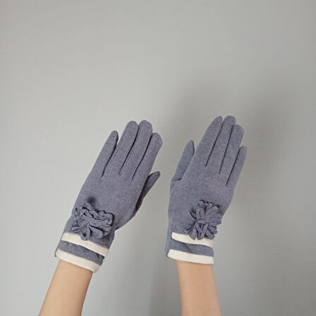 ÇİÇEKLİ GRİ DESENLİ KADIN ELDİVEN