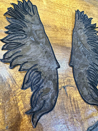 SİYAH İKİLİ TÜL NAKIŞ İŞLEME KANAT YAKA TAKIM APLİKE 32X10 CM
