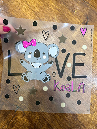 ÜTÜ İLE YAPIŞAN KOALA TRANSFER BASKI TİŞÖRT BASKI ARMA 24X24 CM