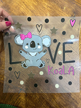 ÜTÜ İLE YAPIŞAN KOALA TRANSFER BASKI TİŞÖRT BASKI ARMA 24X24 CM