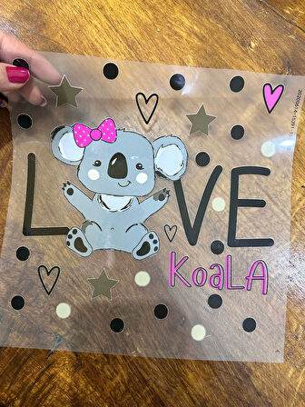 ÜTÜ İLE YAPIŞAN KOALA TRANSFER BASKI TİŞÖRT BASKI ARMA 24X24 CM