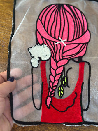 TÜL ÜZERİ DOKUMA ÖRGÜLÜ KIZ ARMA DİKİŞ AKSESUARI 26X21 CM