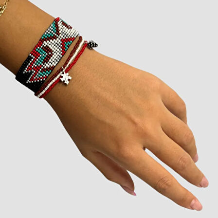 Uretti - Elif 7201  El Yapımı 16cm Kum Boncuk  Bileklik- Siyah