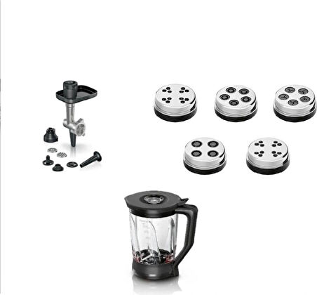 Bosch Mutfak Şefi MUMS6ZS00 -MUMSZ6ZS17 3 Lü Aksesuvar Seti Kıyma Aparatı- Makarna Diks -Cam Blender Aparatı