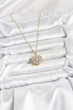 316L Çelik Zincir Gold Renk Zirkon Taşlı Kadın Kolye