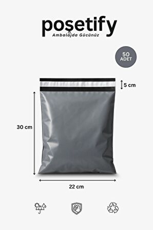 Gri Cepsiz Kargo Poşeti 22x30+5 cm | Yapışkan Bantlı Kargo Zarfı | 50’li E-Ticaret Poşeti