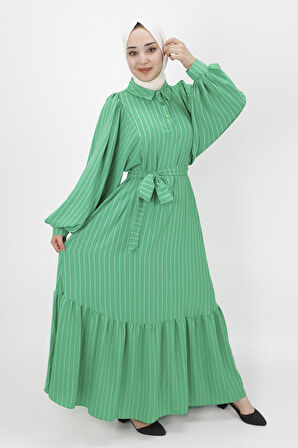 Çizgili Kemerli Salaş Elbise