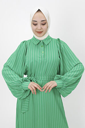 Çizgili Kemerli Salaş Elbise