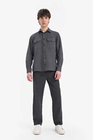 DeFacto %100 Pamuk Regular Fit Polo Yaka Basic Düz Uzun Kollu Gömlek B2654AX25SPAR104