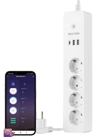 Neutron NTL-SW07 1050 Joule Akım Korumalı WiFi Akıllı Grup Priz – 4’lü, 2 USB + Type-C, 1 Mt Kablo