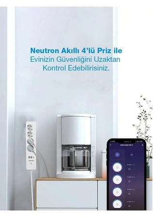 Neutron NTL-SW07 1050 Joule Akım Korumalı WiFi Akıllı Grup Priz – 4’lü, 2 USB + Type-C, 1 Mt Kablo
