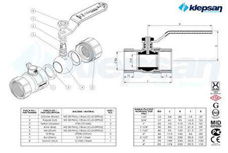 PN16 Tam Geçişli Küresel Vana TS 13547 3/4''