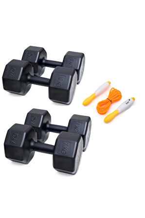 PS SPOR 2 ÇİFT DAMBIL SETİ = 7 KG X 2 ADET- 10 KG X 2 ADET +  SAYAÇLI ATLAMA İPİ