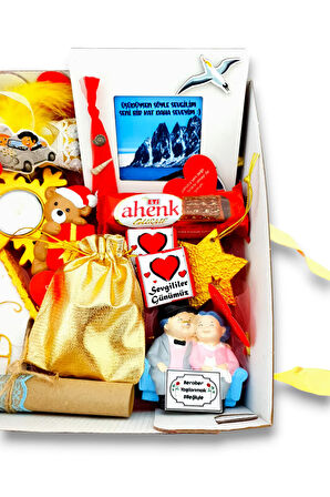 Aşk dolu kutuda 14 Şubat Sevgililer günü Hediyesi Siyah Çizgili Yaz Hediyesi Sürpriz Set 14goldbox1C