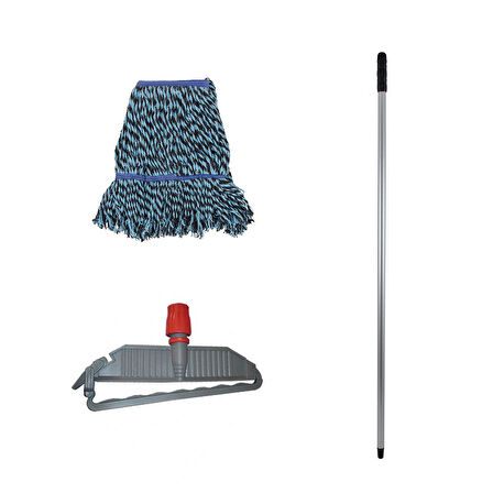 Cod-Ex Geniş Yedek Islak Mop Paspas Takımı - 25 Cm. 500 Gr. Islak Mop + Mop Tutucu + Metal Vidalı Sap