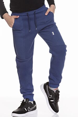 Kalın Jogger Cepli Unisex Çocuk Eşofman Altı İndigo