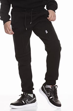 Kalın Jogger Cepli Unisex Çocuk Eşofman Altı Siyah