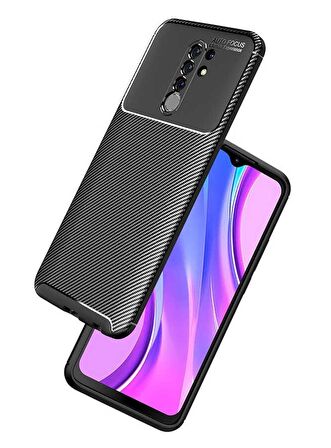 Smcase Xiaomi Redmi 9 Kılıf Negro Karbon Silikon  Nano Ekran Koruyucu