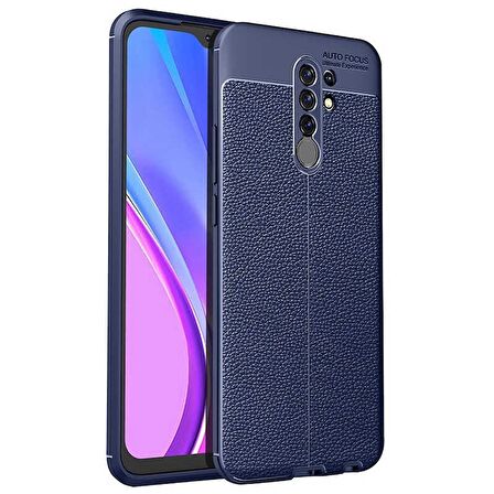 Smcase Xiaomi Redmi 9 Kılıf Deri Dokulu Silikon  Nano Ekran Koruyucu