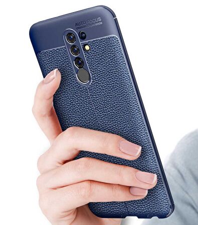 Smcase Xiaomi Redmi 9 Kılıf Deri Dokulu Silikon  Nano Ekran Koruyucu