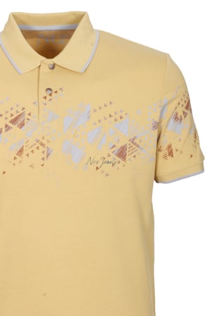 Erkek Polo Yaka Tişört Sarı Slim Fit Ribanalı %100 Pamuk Desenli T-shirt NCS JEANS 1214