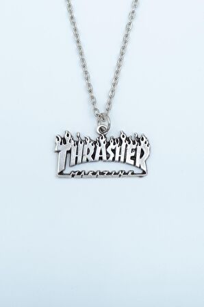Trasher Magazine Erkek Kadın Kolye Antik Gümüş Kaplama - 60 cm Düz Zincir