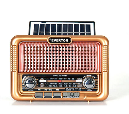 651 Şarjlı Nostaljik Görünümlü Güneş Enerjili Solar Radyo Bluetoothlu