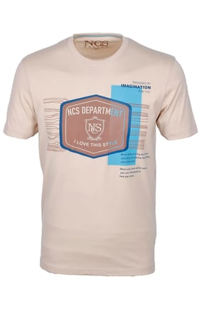 Erkek Tişört Bisiklet Yaka Bej %100 Pamuk Slim Fit Baskılı T-shirt NCS JEANS 1216