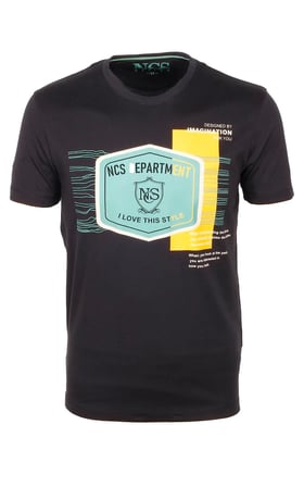 Erkek Tişört Bisiklet Yaka Siyah %100 Pamuk Slim Fit Baskılı T-shirt NCS JEANS 1216