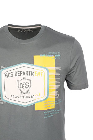 Erkek Tişört Bisiklet Yaka Haki %100 Pamuk Slim Fit Baskılı T-shirt NCS JEANS 1216